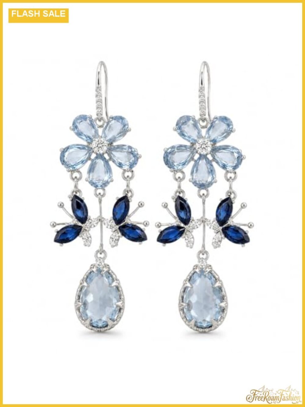 Crystal Butterfly Flower Dangle Drop Earrings Brass Women Jewelry Gift